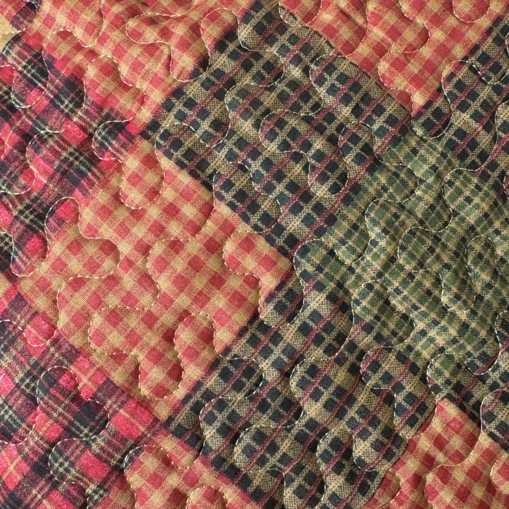 NWT Patchwork Quilted Pillow Shams Standard Red Green Tan Gingham Rustic